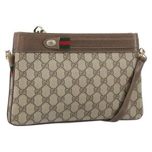 Authentic GUCCI GG Supreme Web Sherry Line Bag PVC Beige Gold 96 02 035